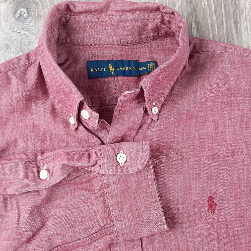 Ralph Lauren Long Sleeve Dress Shirt Men's M Heather Red Button Down **